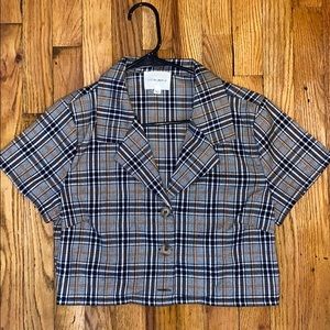 Double Breasted Plaid Button Up Crop Top